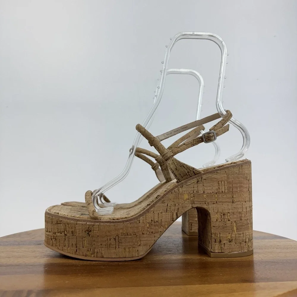 New Womens Dolce Vita Jodie Tan Cork Strappy Platform Heels Sandals Size‎ 10 M
